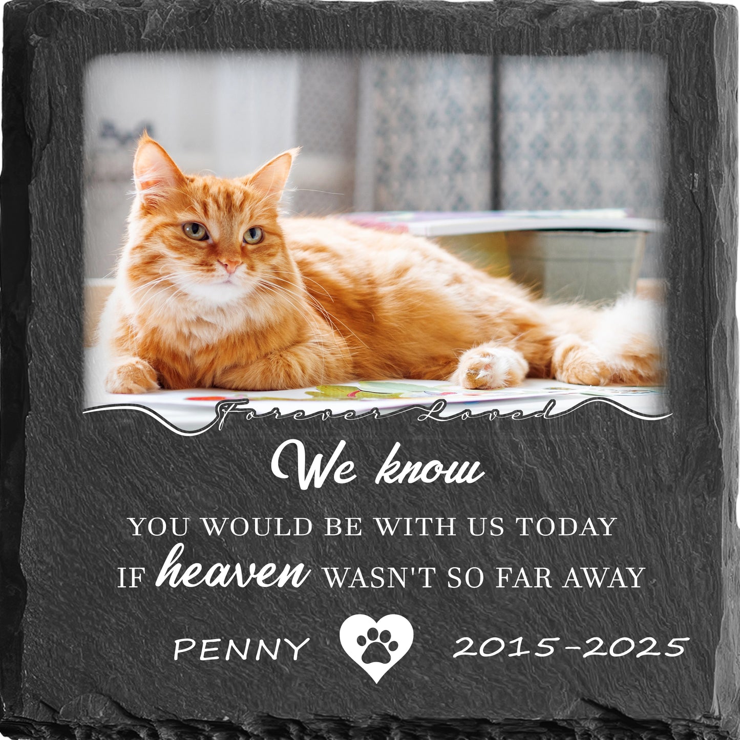 Perfectails Pet Memorial Plaques (Square Slate, Paw Heart) | Forever Loved Pet Sympathy Gift