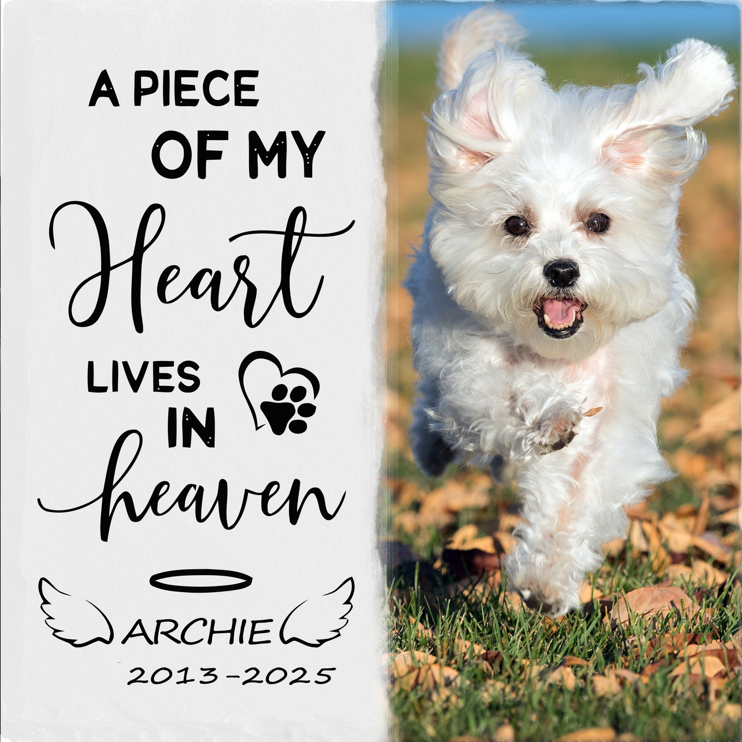 Perfectails Pet Memorial Plaques (Split-Panel, Paw Heart & Angel Wings) | Heart in Heaven Pet Sympathy Gift