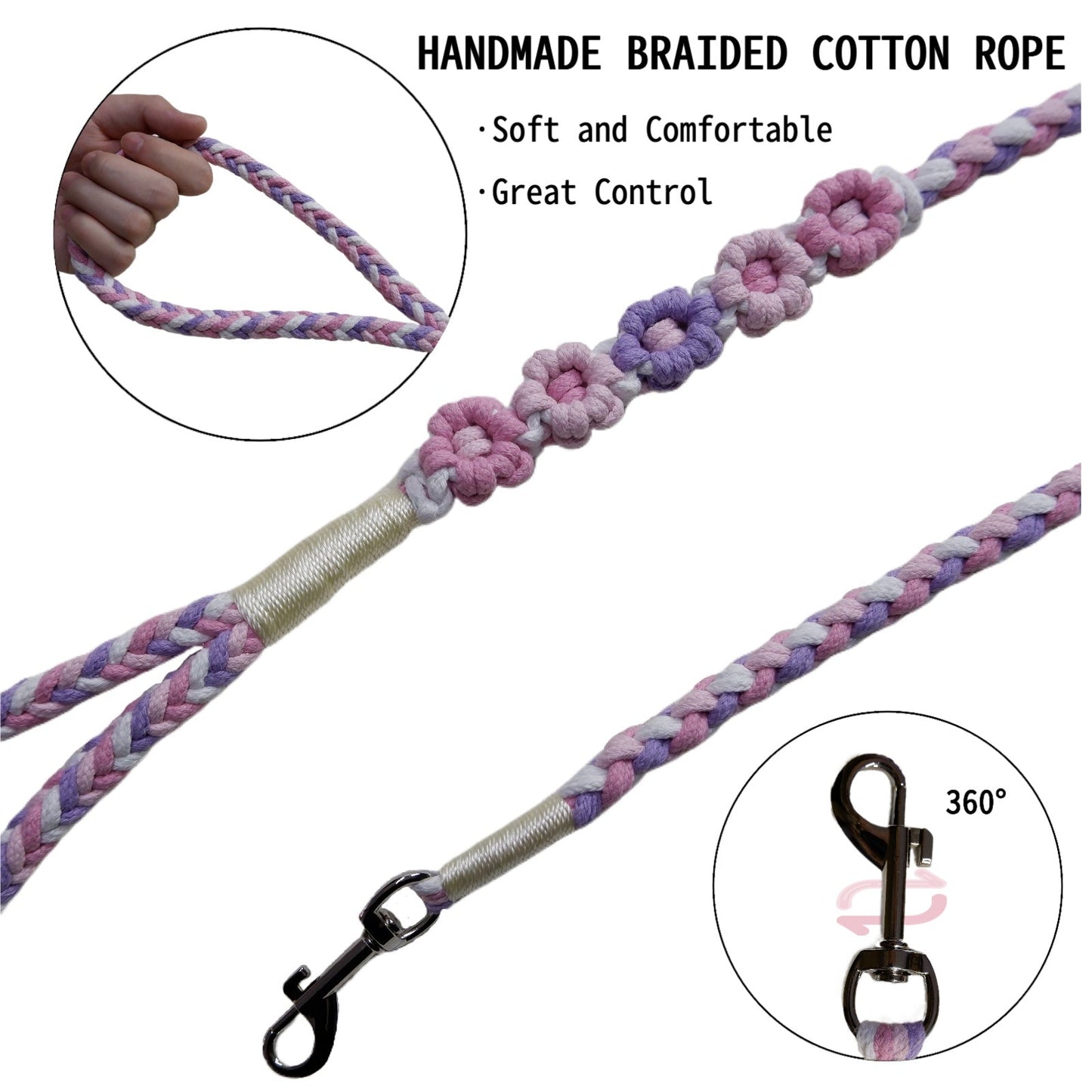 Purple & Pink | 5-Flower Handwoven Decorative Dog Leash