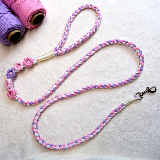 Purple & Pink | 5-Flower Handwoven Decorative Dog Leash