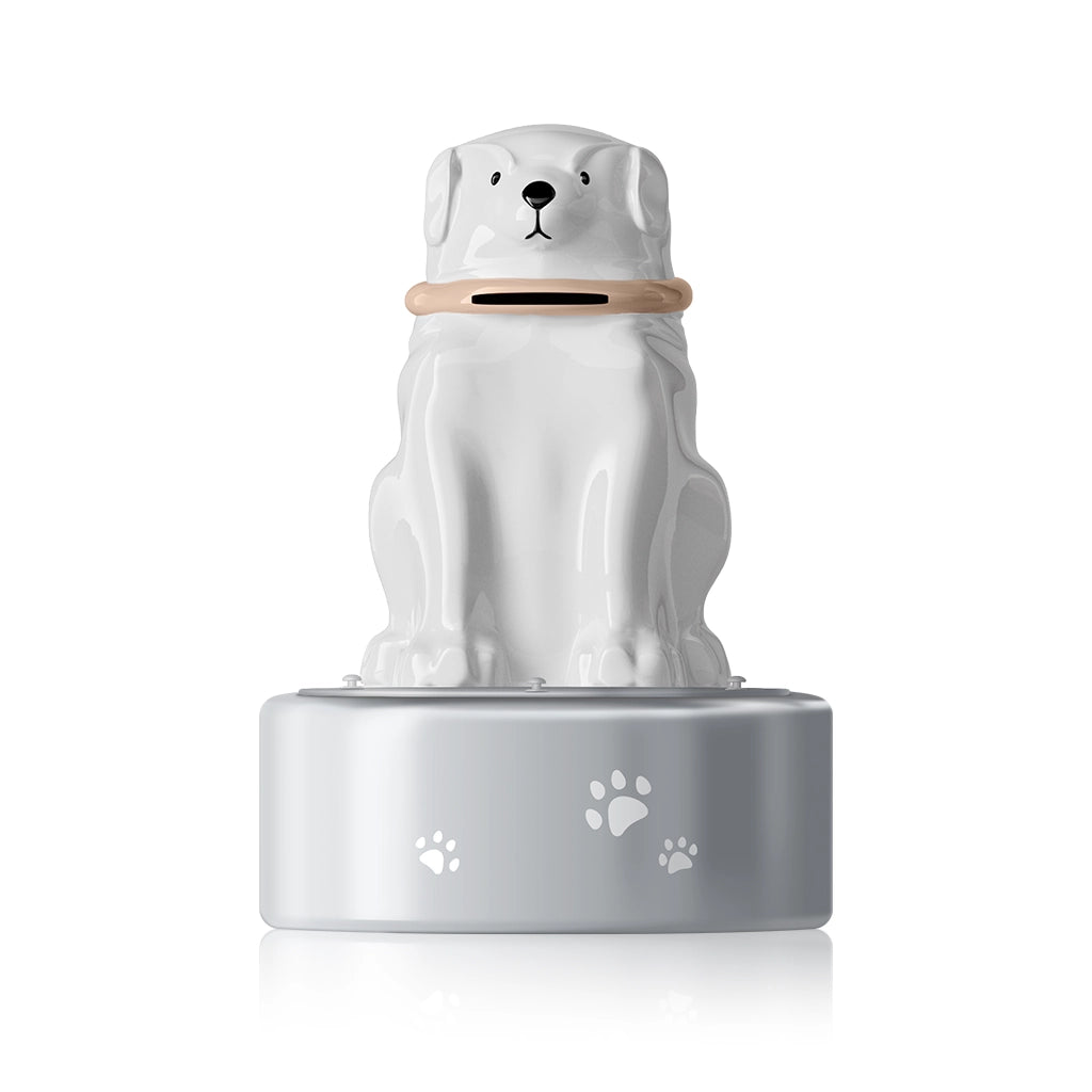 white dog urn front view