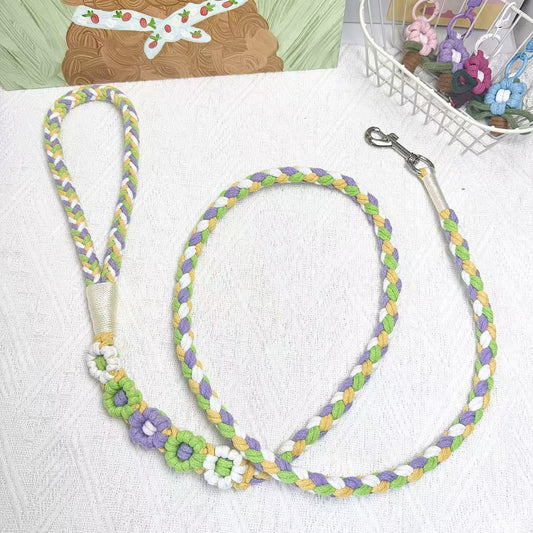 Green & Yellow | 5-Flower Handwoven Decorative Dog Leash