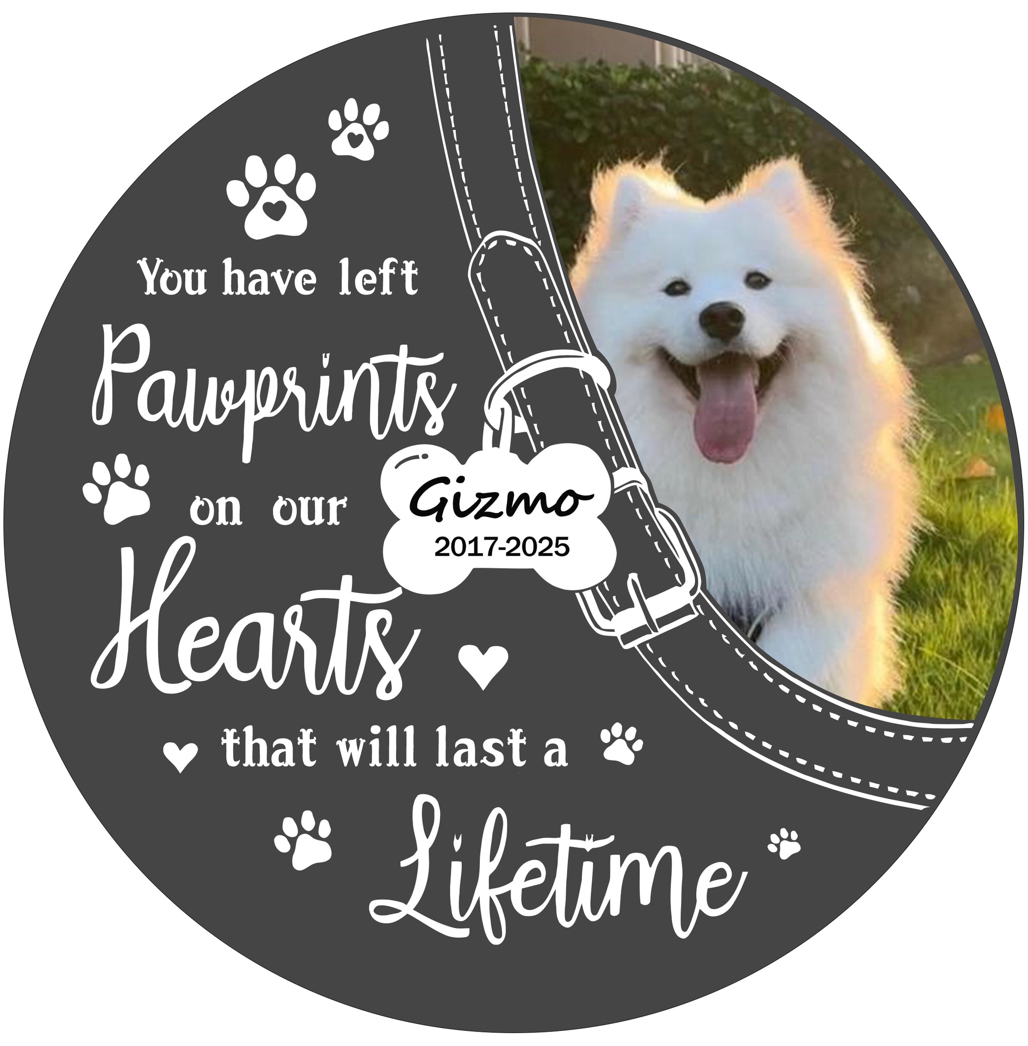 Perfectails Pet Collar Pawprint Pet Memorial Plaques - Round Custom Photo Dog Remembrance Plaque | Pet Sympathy Gift