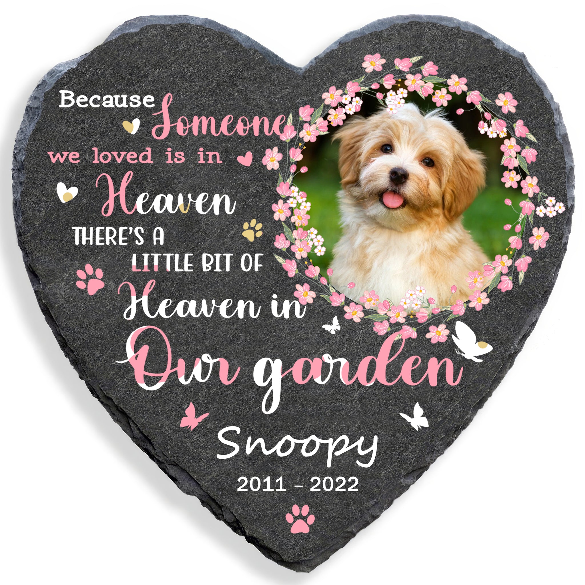 Perfectails Pet Memorial Plaques (Heart, Pink Flower Wreath) | Loved Pet Sympathy Gift