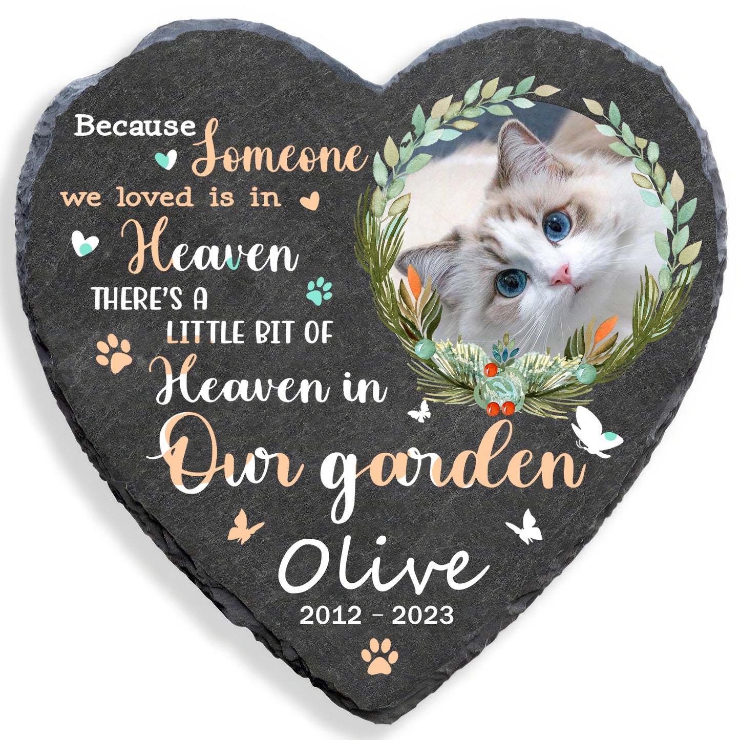 Perfectails Loved Pet Heart Memorial (Wreath & Paw) | Pet Sympathy Gift