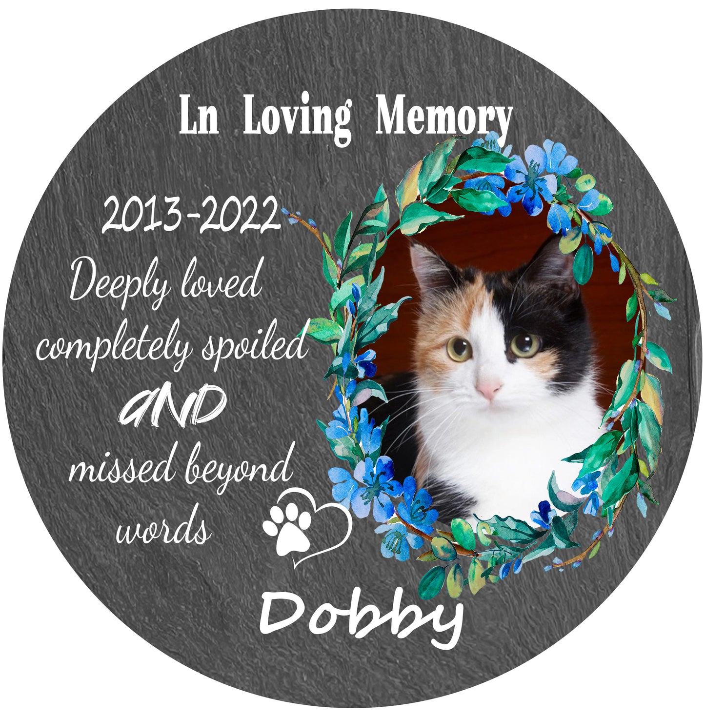 Perfectails Blue Hydrangea Pet Memorial Plaques - Round Wreath Custom Photo Cat/Dog Remembrance Plaque | Pet Sympathy Gift