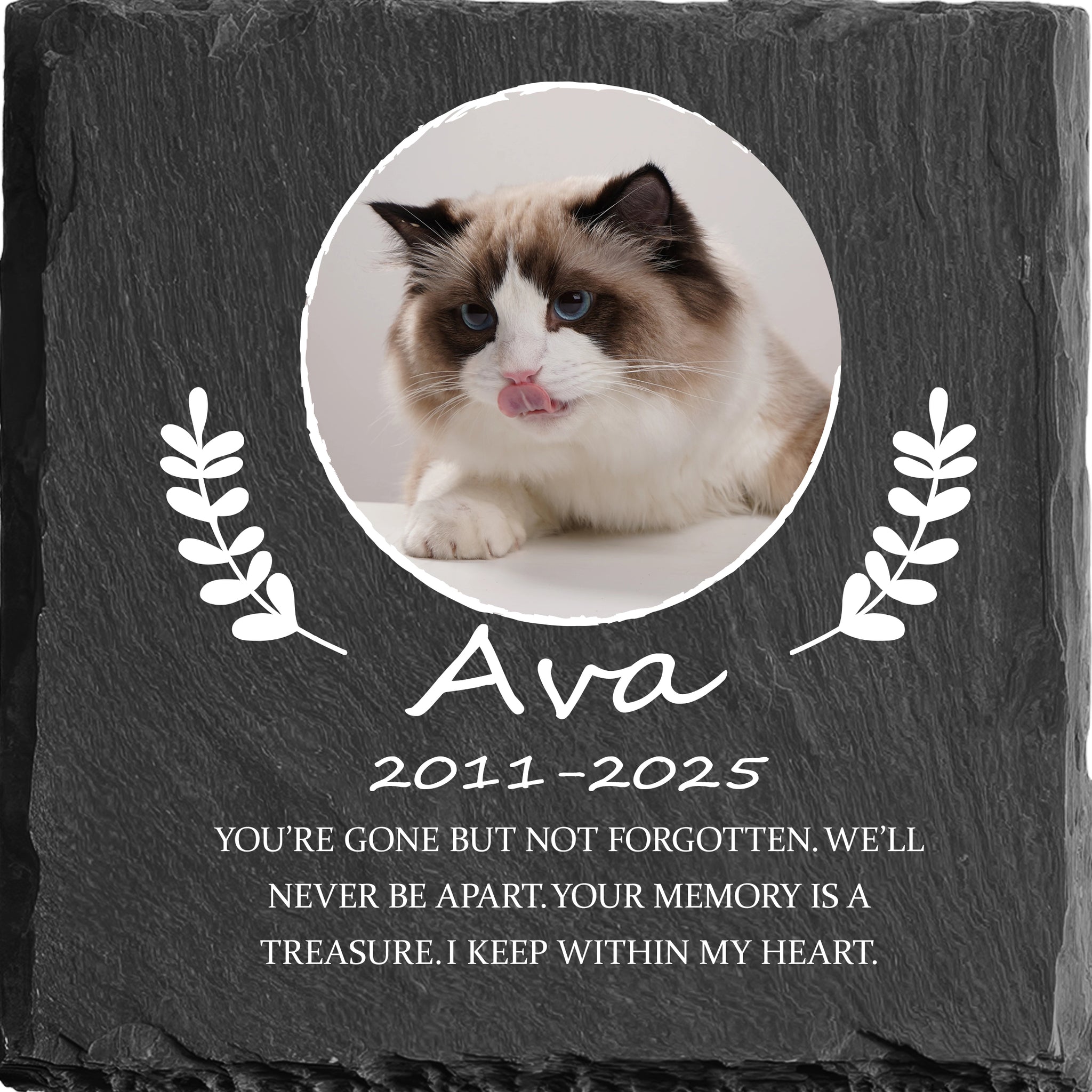 Perfectails Laurel Wreath Granite Pet Memorial Plaques - Custom Photo Cat/Dog Remembrance Plaque