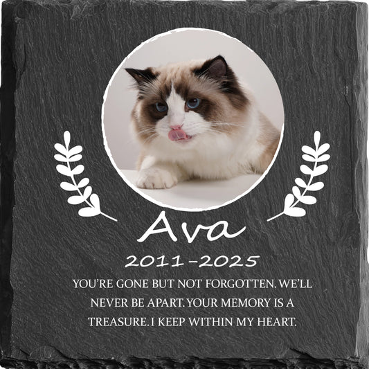 Perfectails Laurel Wreath Granite Pet Memorial Plaques - Custom Photo Cat/Dog Remembrance Plaque