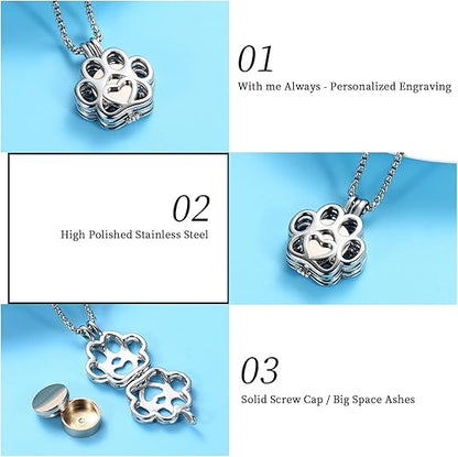 Dog/Cat Paw Ashes Stainless Steel Memorial Box Urn Necklace