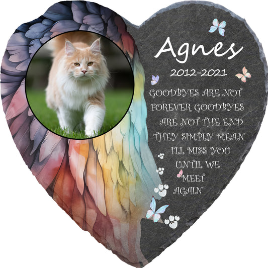 Perfectails Rainbow Wing Heart Pet Memorial Plaques - Custom Photo & Date Cat/Dog Remembrance Plaque | Pet Sympathy Gift
