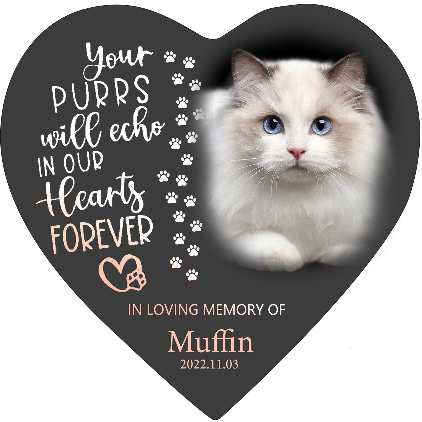 Perfectails Heart Shape Pet Memorial Plaques - Custom Photo Cat/Dog Remembrance Plaque with Paw Prints | Pet Sympathy Gift