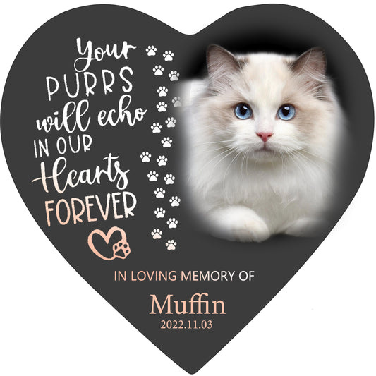 Perfectails Heart Shape Pet Memorial Plaques - Custom Photo Cat/Dog Remembrance Plaque with Paw Prints | Pet Sympathy Gift
