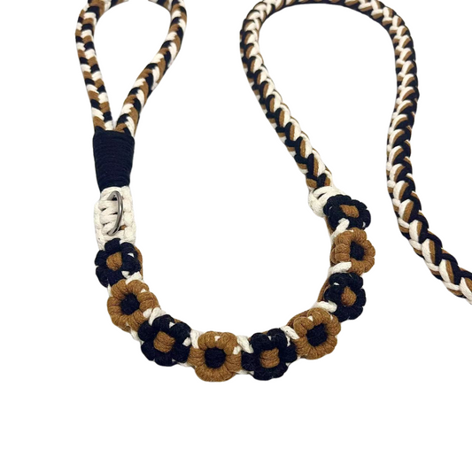 Black & Brown | 9-Flower Handwoven Decorative Dog Leash