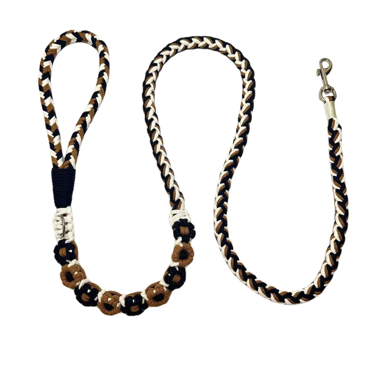 Black & Brown | 9-Flower Handwoven Decorative Dog Leash
