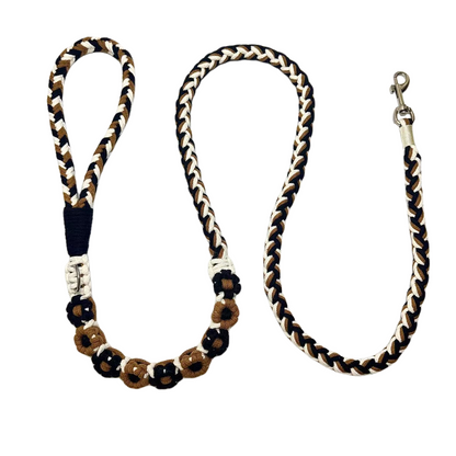 Black & Brown | 9-Flower Handwoven Decorative Dog Leash