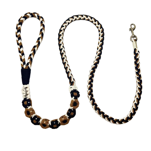 Black & Brown | 9-Flower Handwoven Decorative Dog Leash