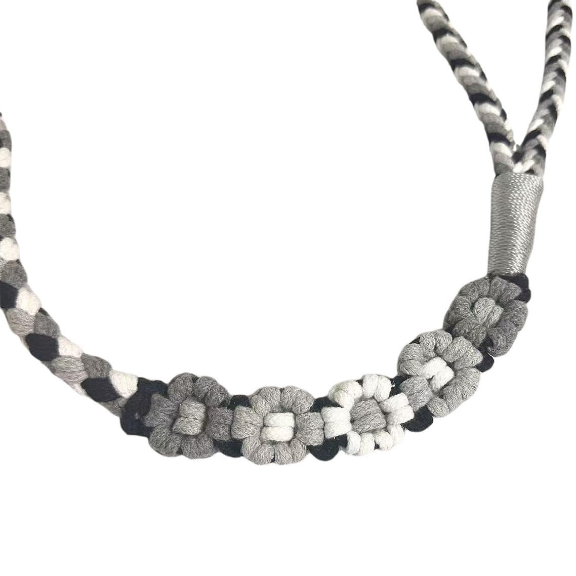 Black & Gray | 5-Flower Handwoven Decorative Dog Leash