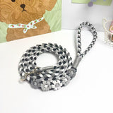 Black & Gray | 5-Flower Handwoven Decorative Dog Leash