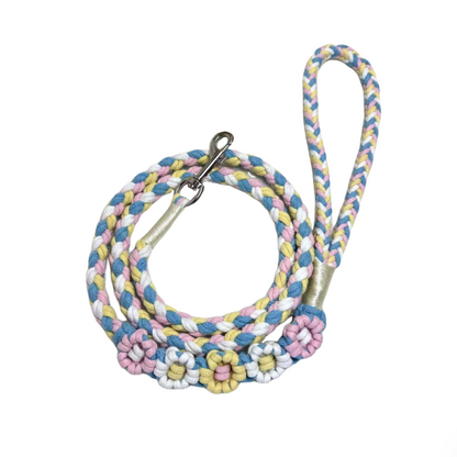 Blue & Pink | 5-Flower Handwoven Decorative Dog Leash