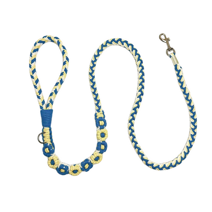 Blue & Yellow | 9-Flower Handwoven Decorative Dog Leash