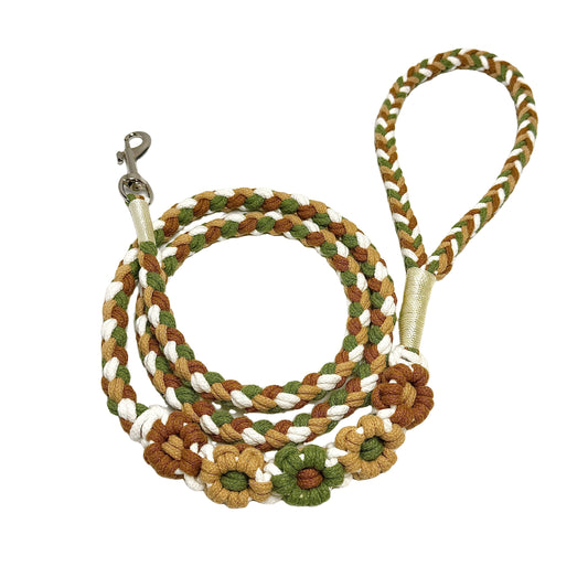 Brown & Green | 5-Flower Handwoven Decorative Dog Leash