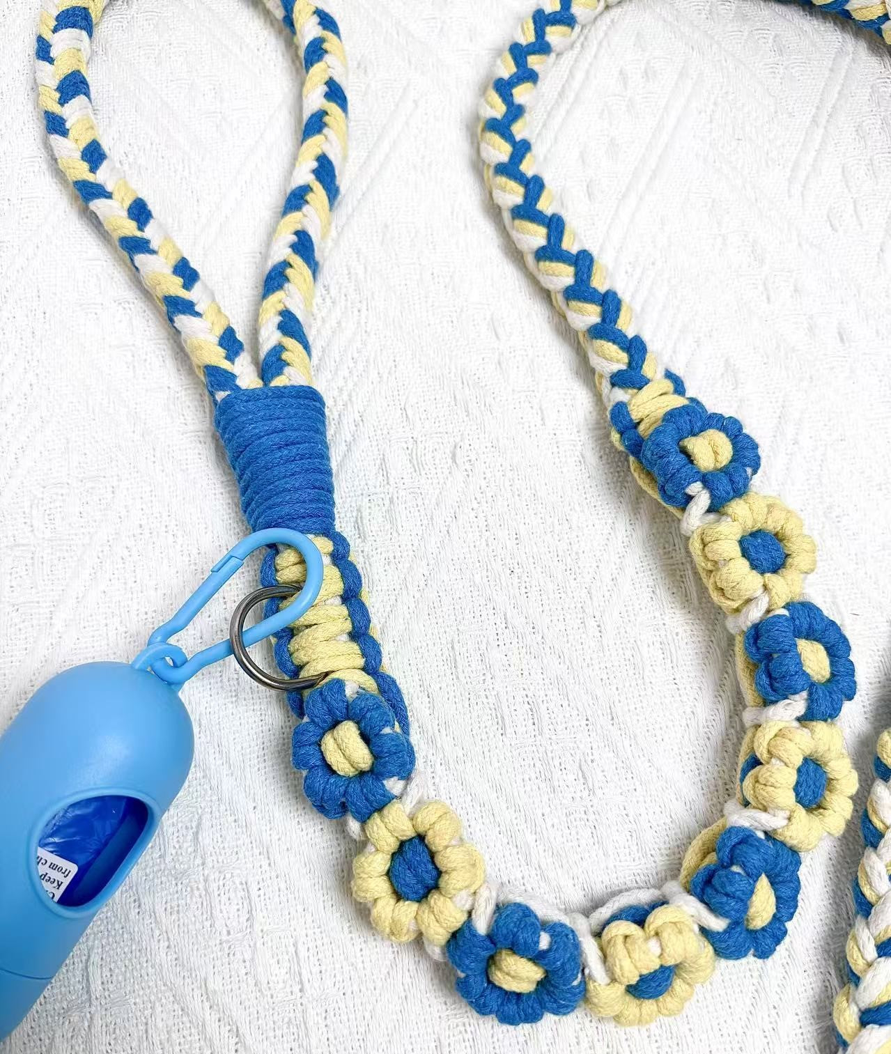 Blue & Yellow | 9-Flower Handwoven Decorative Dog Leash