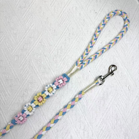 Blue & Pink | 5-Flower Handwoven Decorative Dog Leash