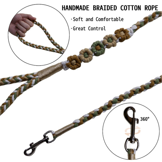 Brown & Green | 5-Flower Handwoven Decorative Dog Leash