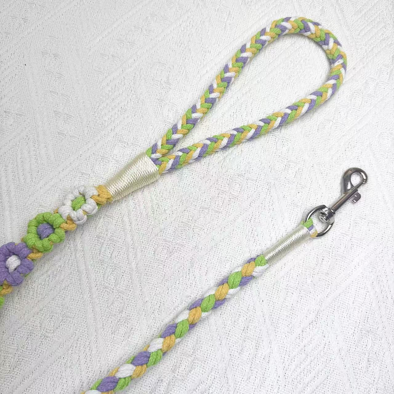 Green & Yellow | 5-Flower Handwoven Decorative Dog Leash