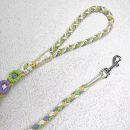 Green & Yellow | 5-Flower Handwoven Decorative Dog Leash