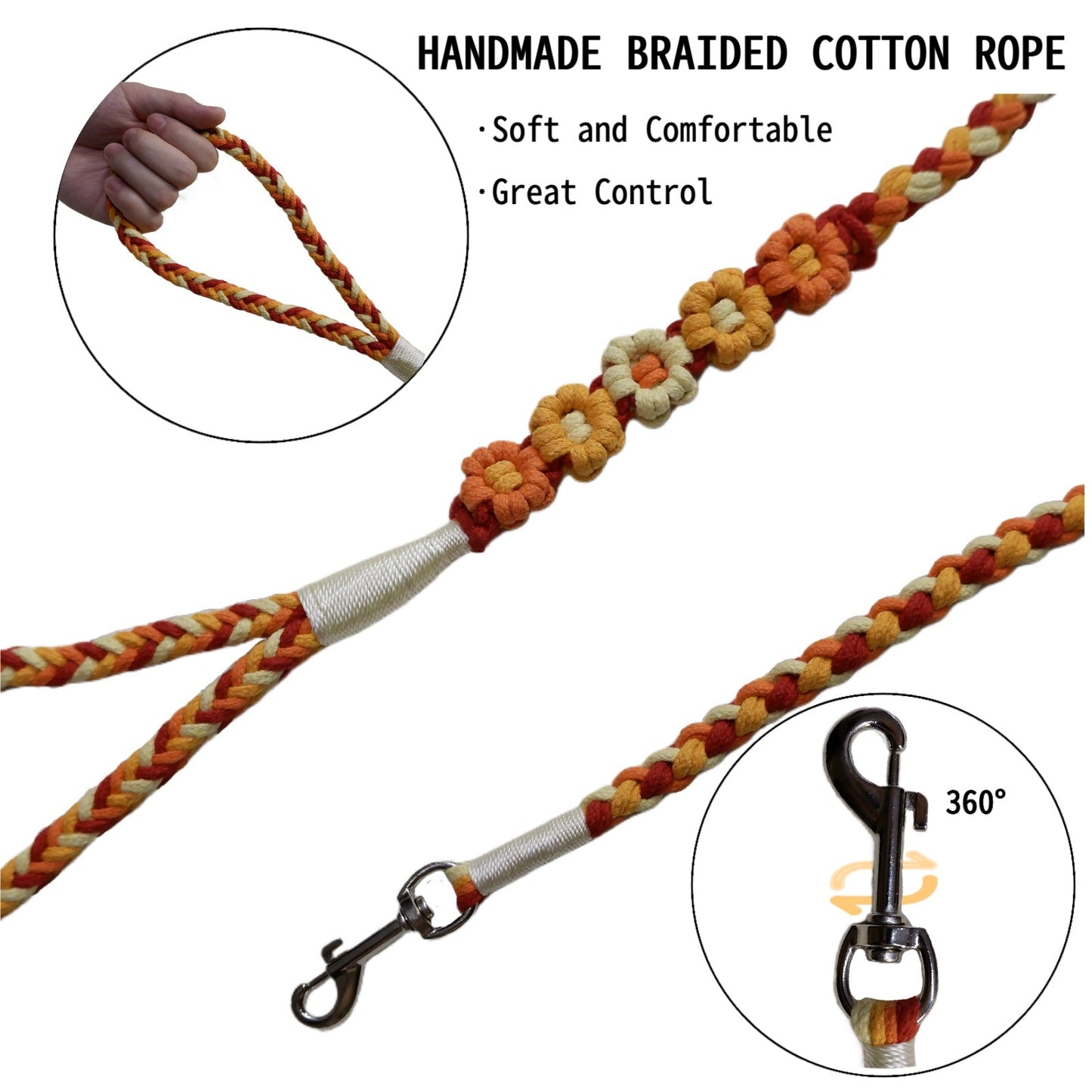 Orange & Yellow | 5-Flower Handwoven Decorative Dog Leash
