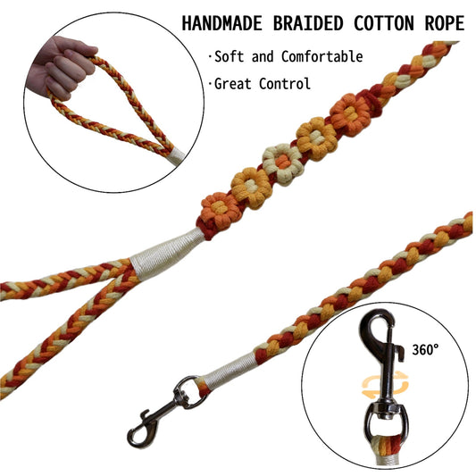 Orange & Yellow | 5-Flower Handwoven Decorative Dog Leash