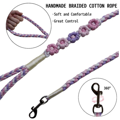 Purple & Pink | 5-Flower Handwoven Decorative Dog Leash