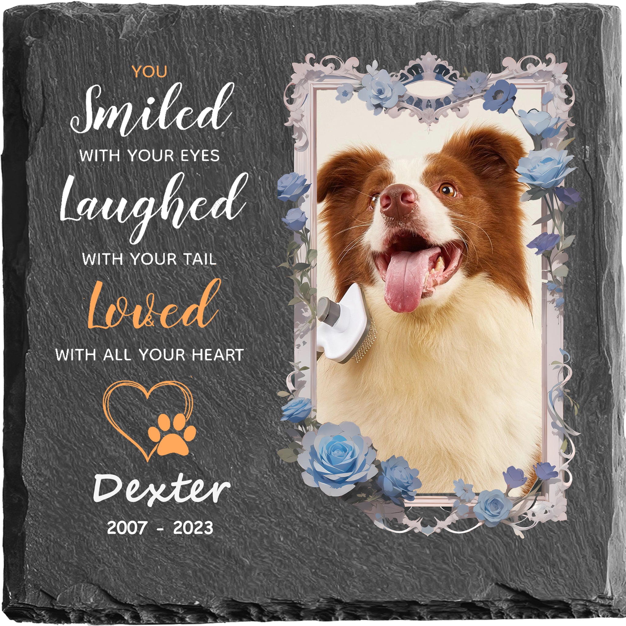 Perfectails Pet Memorial Plaques (Blue Rose Frame & Paw Heart) | Loved with All Your Heart Pet Sympathy Gift