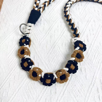 Black & Brown | 9-Flower Handwoven Decorative Dog Leash