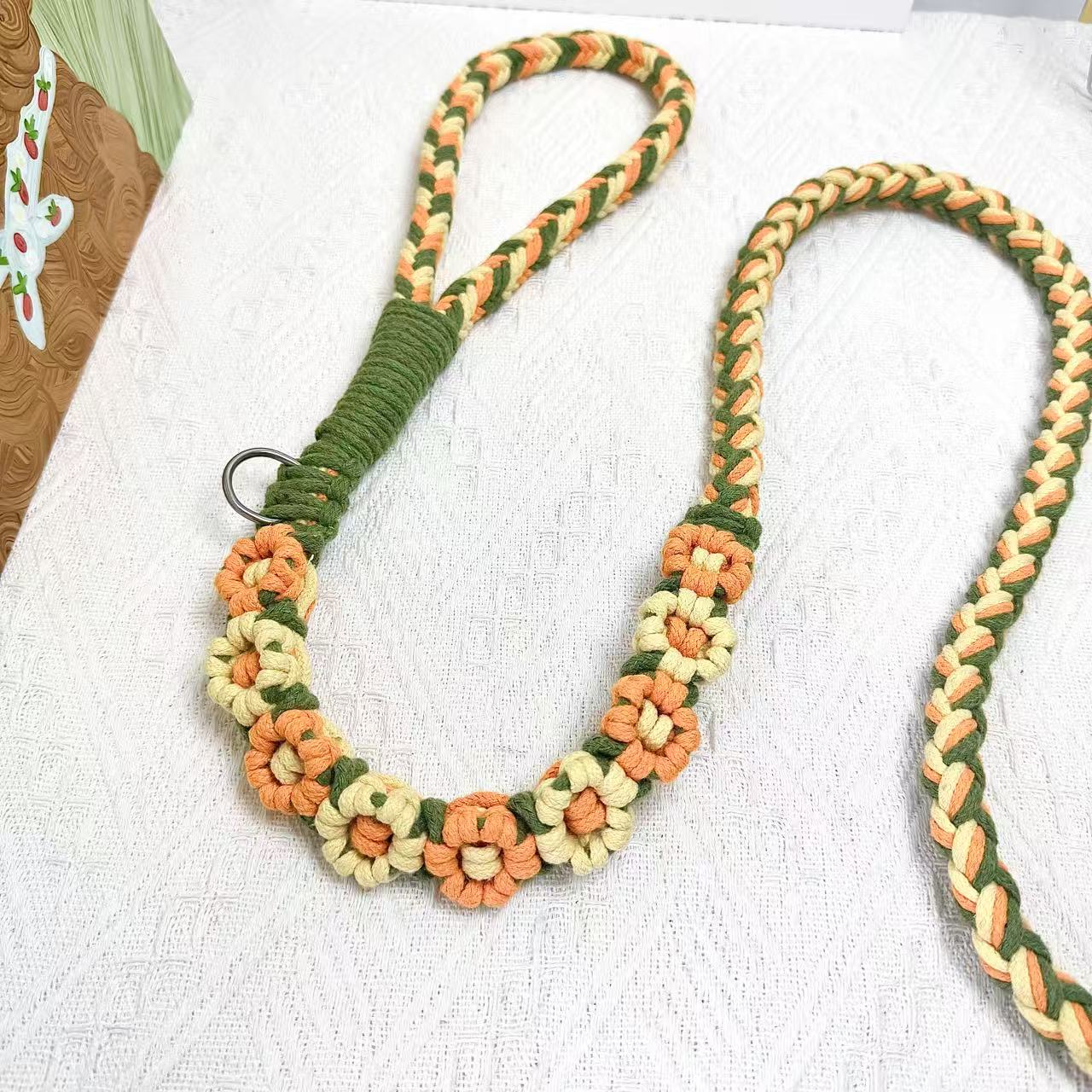 Orange & Yellow | 9-Flower Handwoven Decorative Dog Leash