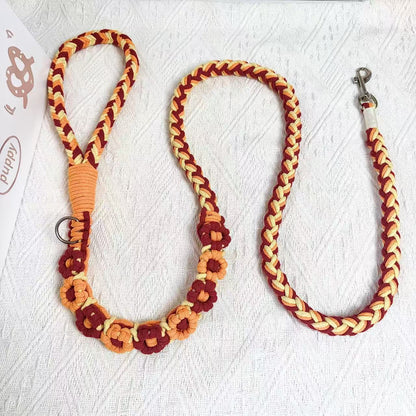 Orange & Red | 9-Flower Handwoven Decorative Dog Leash