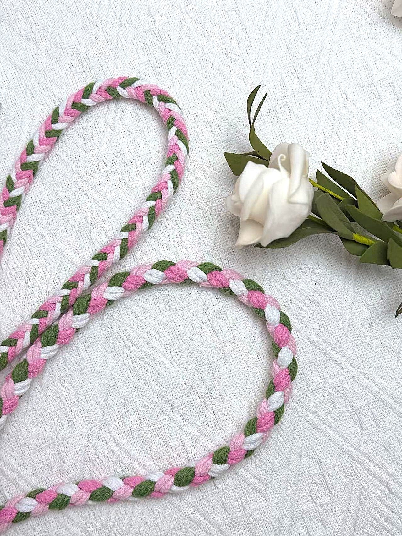 Pink & Green | 9-Flower Handwoven Decorative Dog Leash