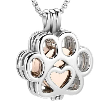 Dog/Cat Paw Ashes Stainless Steel Memorial Box Urn Necklace