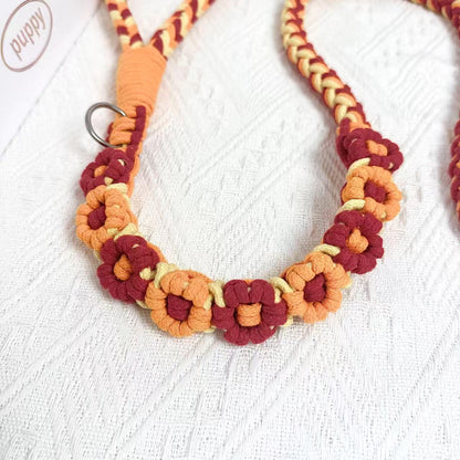 Orange & Red | 9-Flower Handwoven Decorative Dog Leash