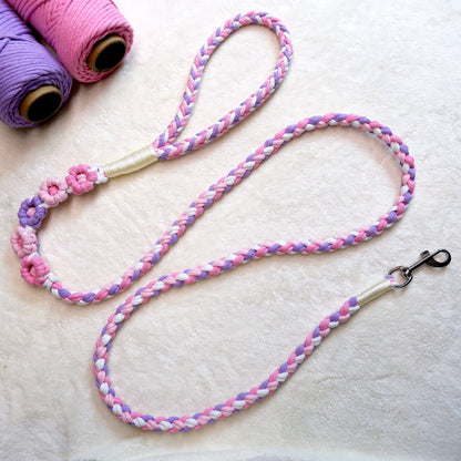 Purple & Pink | 5-Flower Handwoven Decorative Dog Leash