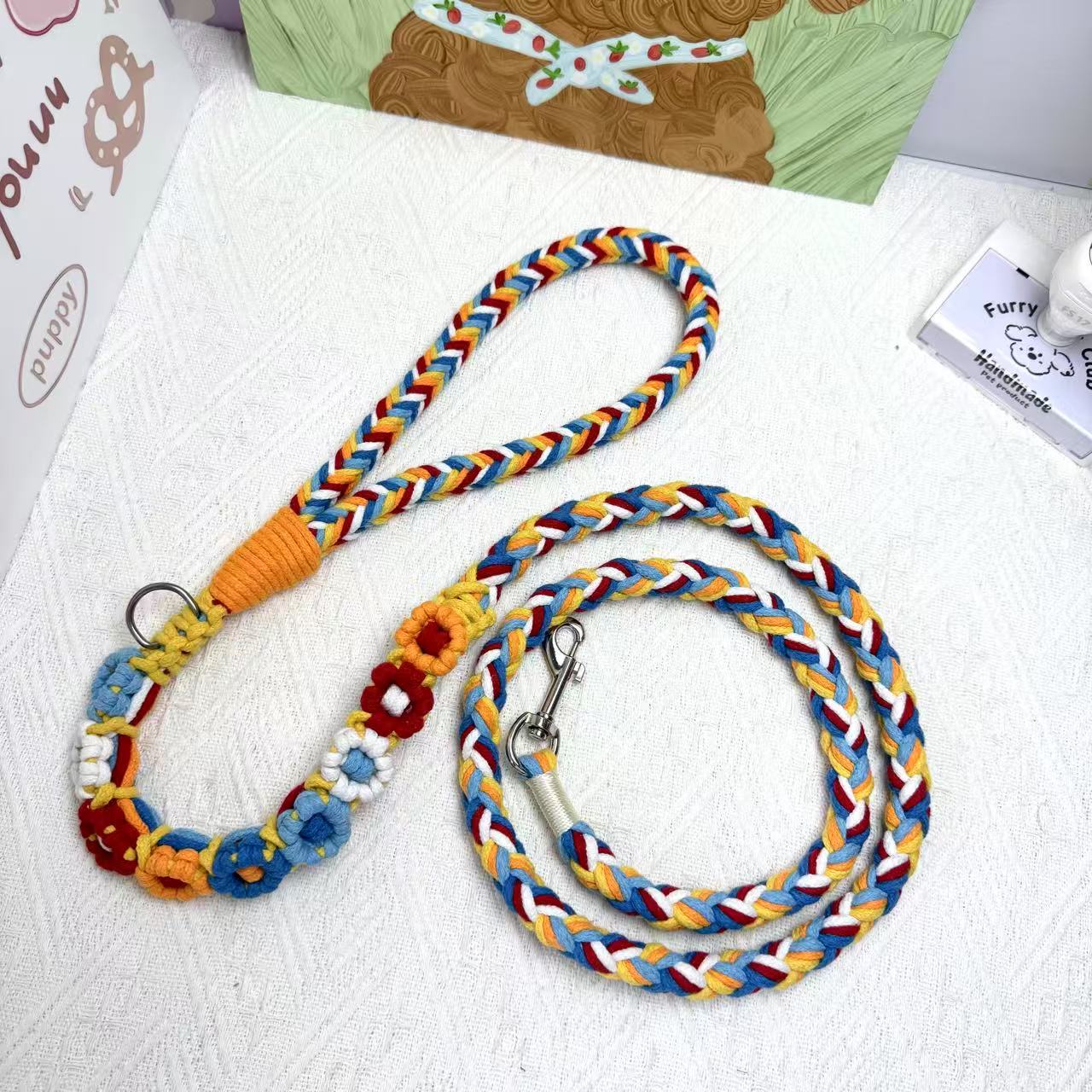 Red & Blue | 9-Flower Handwoven Decorative Dog Leash