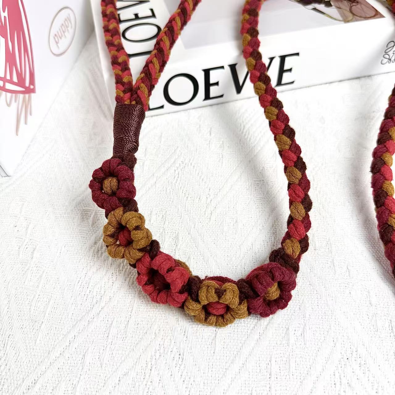 Red & Brown | 5-Flower Handwoven Decorative Dog Leash