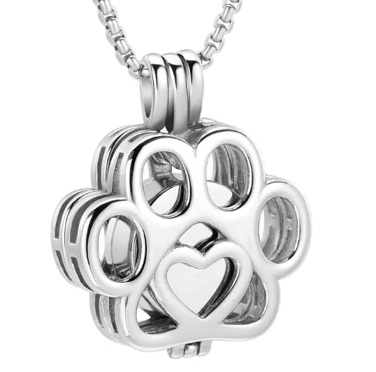Dog/Cat Paw Ashes Stainless Steel Memorial Box Urn Necklace