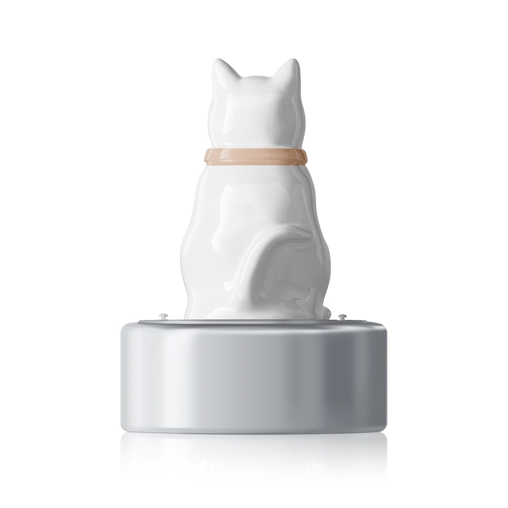 white cat urn back view