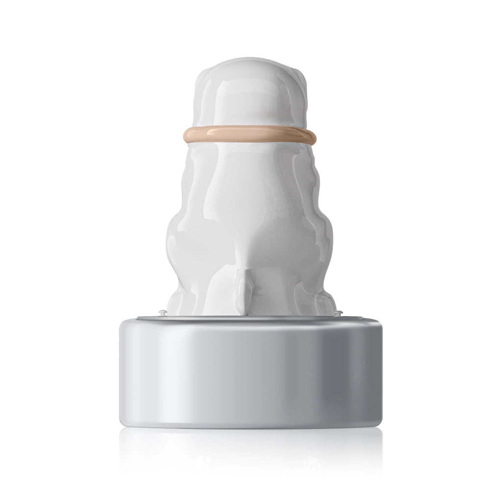 white dog urn back view