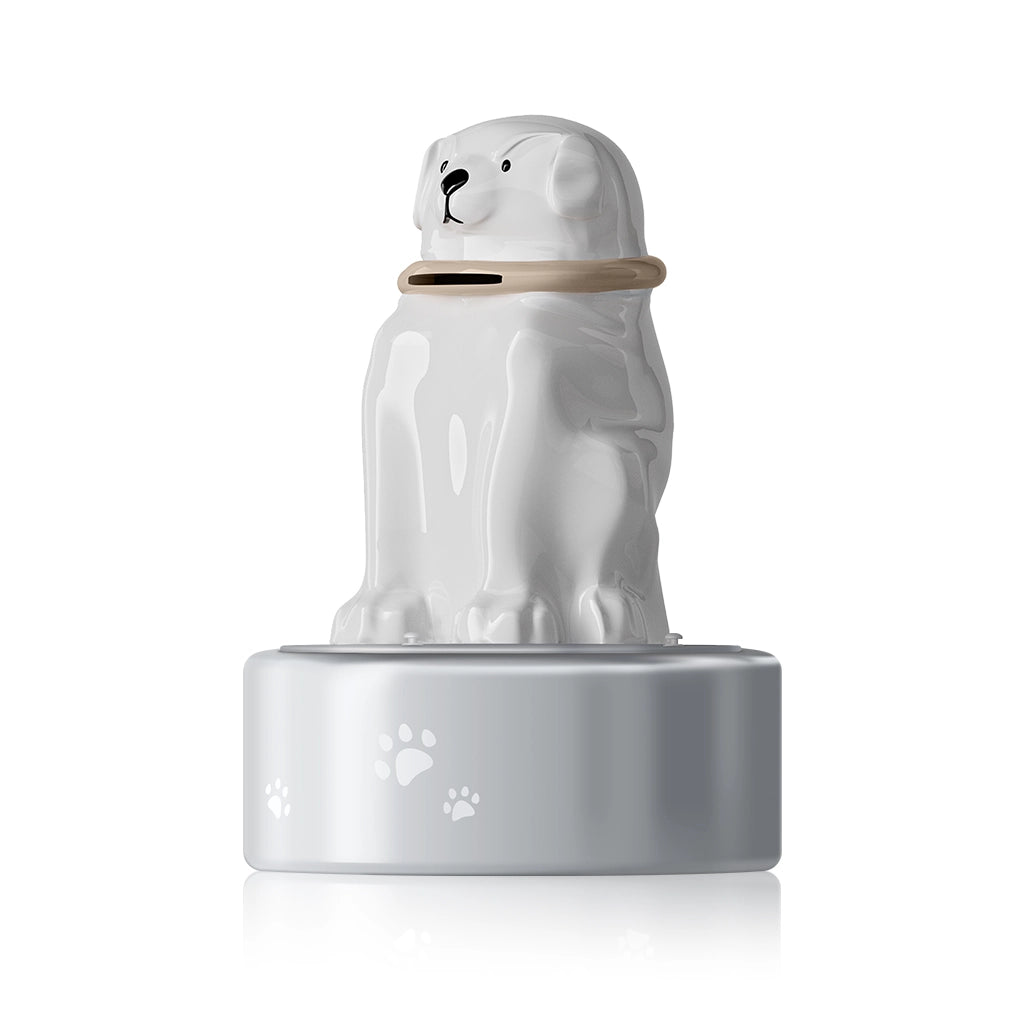 white dog urn side angle